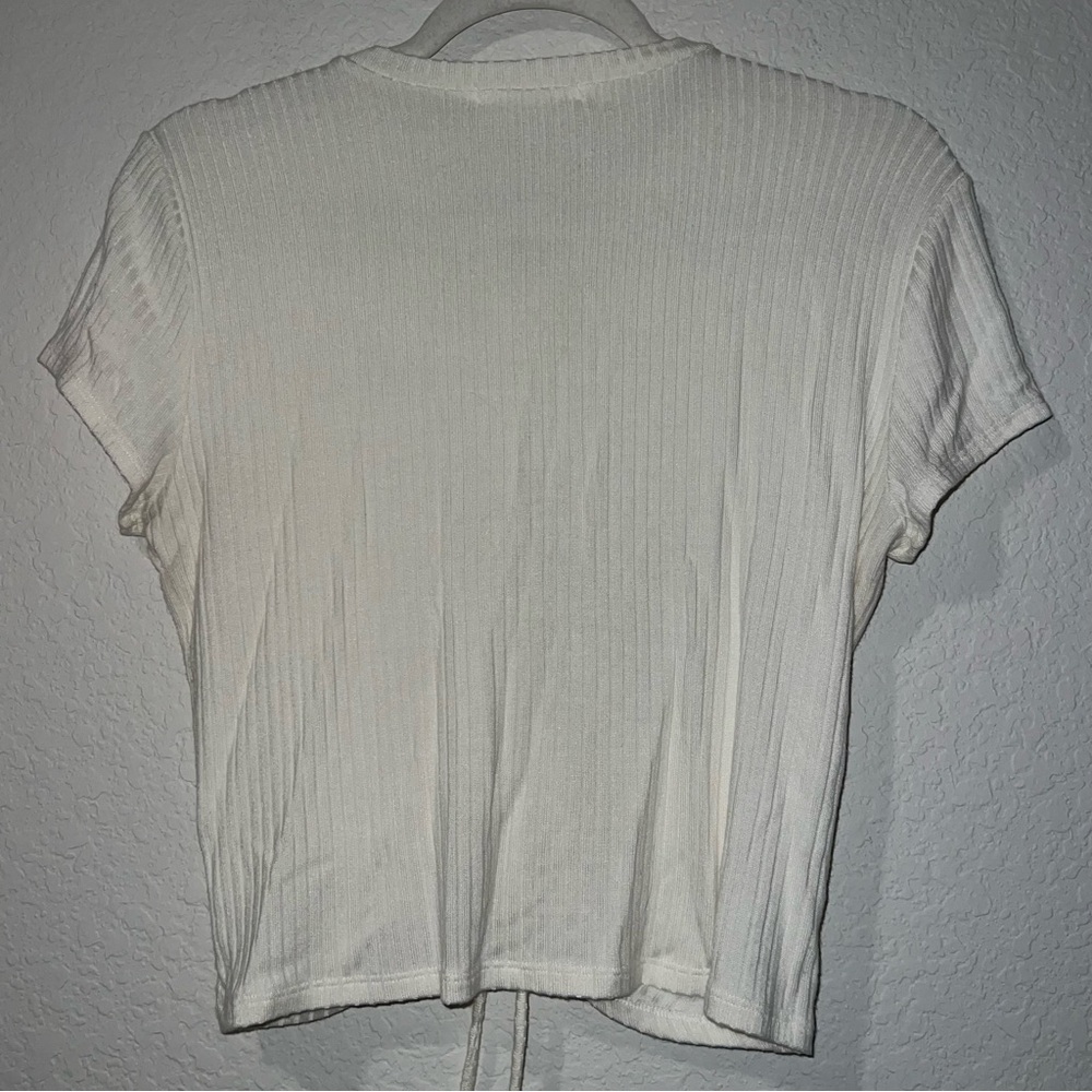 Reformation Women's White Ribbed front Ruched Top - Picture 2 of 3